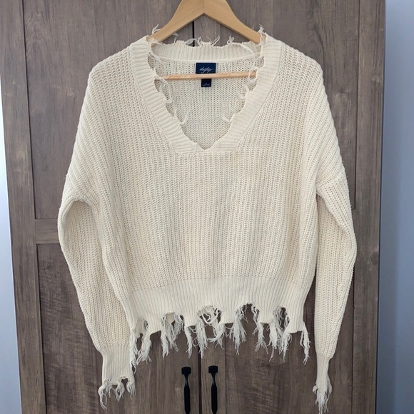 DAYTRIP Cotton Blend Distressed Trim Sweater Women’s Size Small - Picture 1 of 15